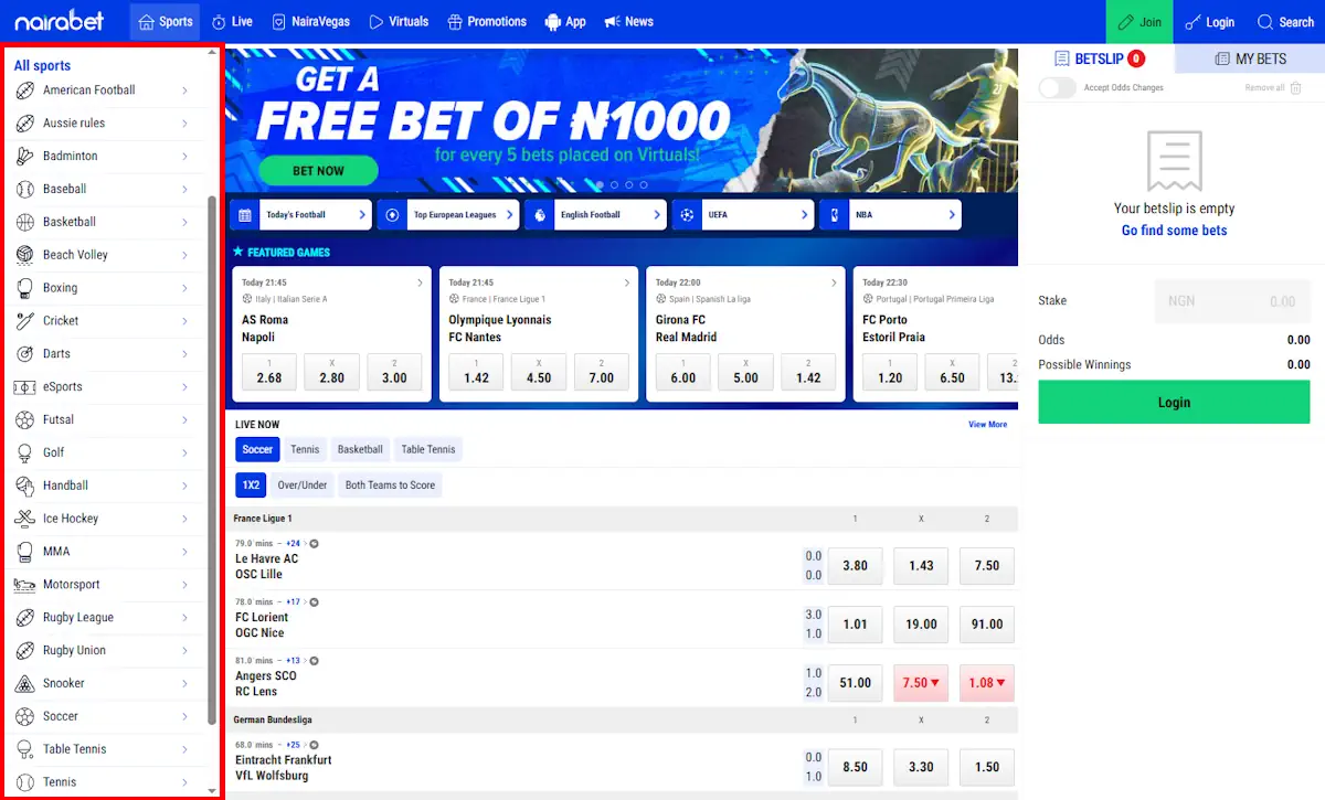 NairaBet Sportsbook Sports Screenshot